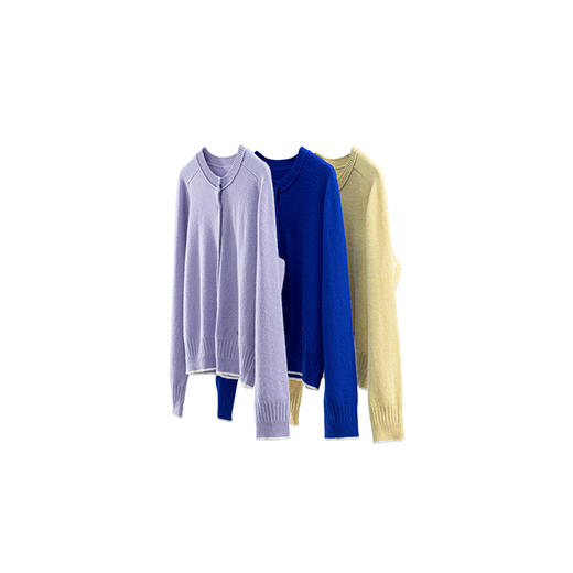特绽放112朵/三色堇-撞色针织衫·多色撞边宽松短款开襟毛针织衫 商品图4