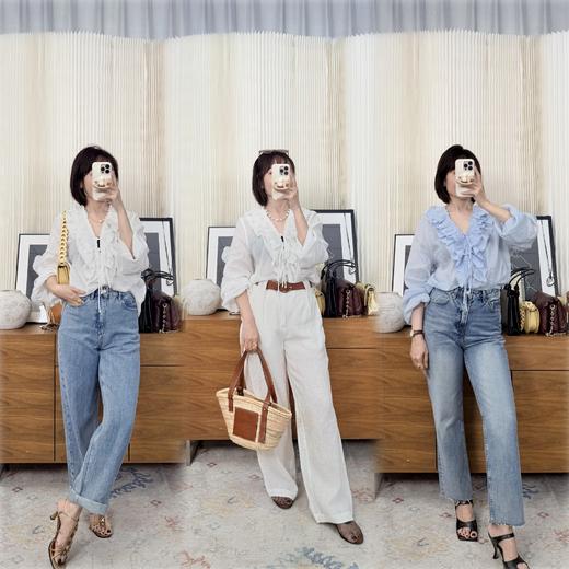 更爱自己100苎麻长袖木耳边衬 深V飘带宽松款 轻度假需求 女神设计款 商品图0