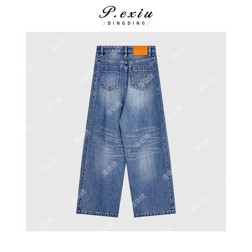 PanYiXiu/潘依绣100%棉小众复古水洗褶皱简约百搭直筒牛仔裤 S9692 商品图3