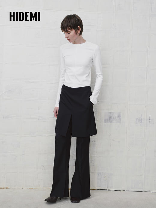 HIDEMI 设计感修身正肩长袖圆领T恤上衣 商品图2