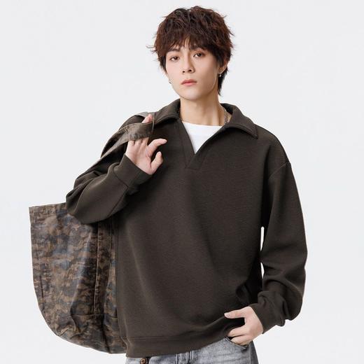 【DSL】大依优型大码男装翻领卫衣简约休闲百搭纯色长袖打底衫加肥上衣 商品图3