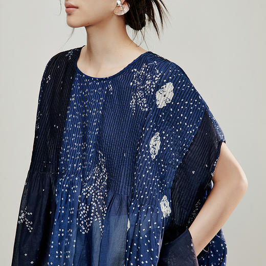 【林栖设计小店】方圆万象|手工绣花丝棉鱼子缬印花2026夏新款压褶衬衣1962152 商品图7