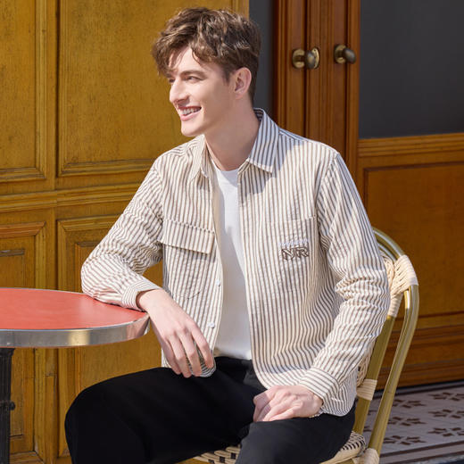 半身缘男装 春季舒适百搭条纹简约衬衫261312U01010235 商品图3