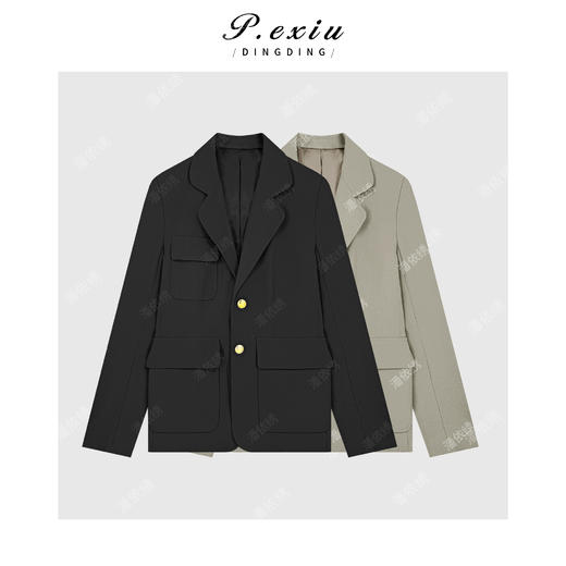 PanYiXiu/潘依绣羊毛简约高级感工装口袋单排扣翻领西装W-62376 商品图0