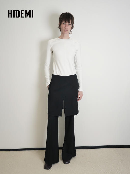 HIDEMI 设计感修身正肩长袖圆领T恤上衣 商品图5