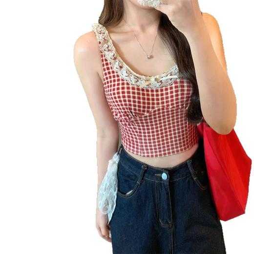 【甜妹纯欲风❗️蕾丝拼接吊带背心】春夏田园风格，纹蕾丝花边蝴蝶结上衣「三色可选」每个颜色超级百搭，面料舒适贴身显瘦，修身打底上衣小吊带L 商品图4