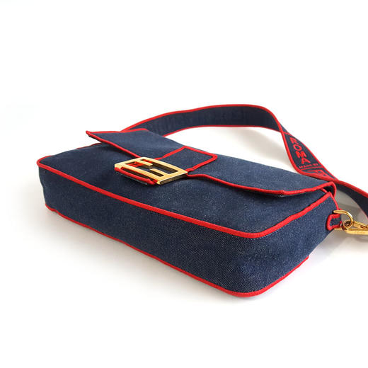 【95新】FENDI芬迪8BR771大号蓝色拼红色牛仔Baguette法棍单肩斜挎包中性款250226NJS23 商品图6