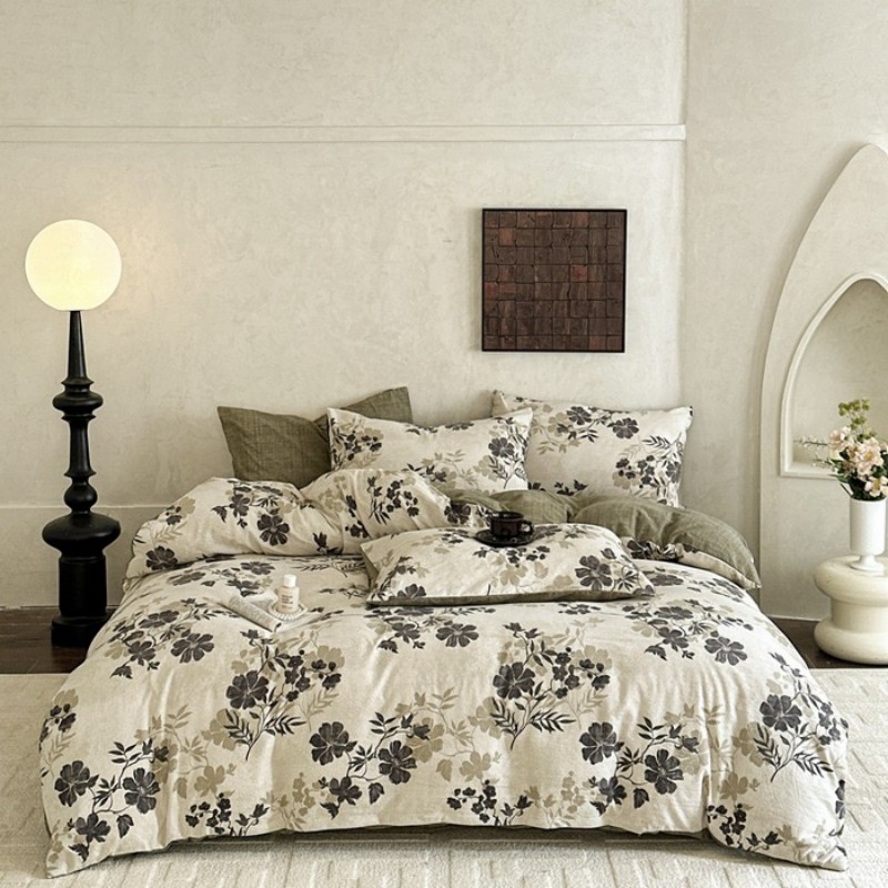 MK轻奢时尚黑金礼盒装A类水洗亚麻舒适四件套12色可选双人床单被套枕套