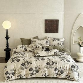 MK轻奢时尚黑金礼盒装A类水洗亚麻舒适四件套12色可选双人床单被套枕套