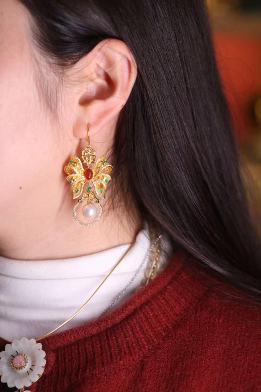 庭中蝶韵 花丝蝴蝶结耳环 JD 商品图1