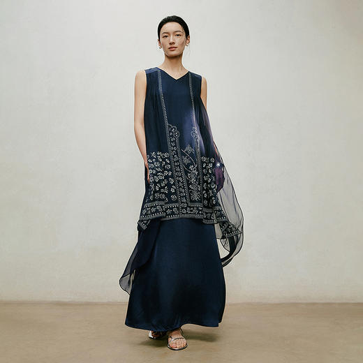 【林栖设计小店】花间栩蝶|桑蚕丝拼飞片2026夏新款无袖马面连衣裙1962035 商品图2