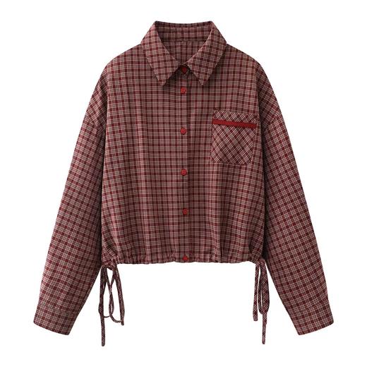 F022725春季新款红色格子外套长袖衬衫穿搭小个子上衣 商品图0