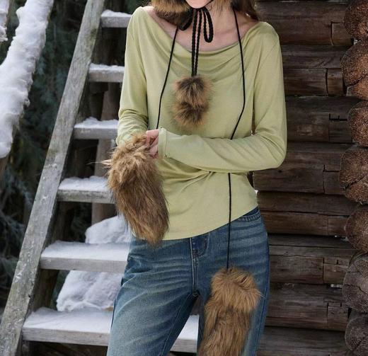 F022728春季新款荡领T恤休闲长袖修身飘带上衣 商品图0