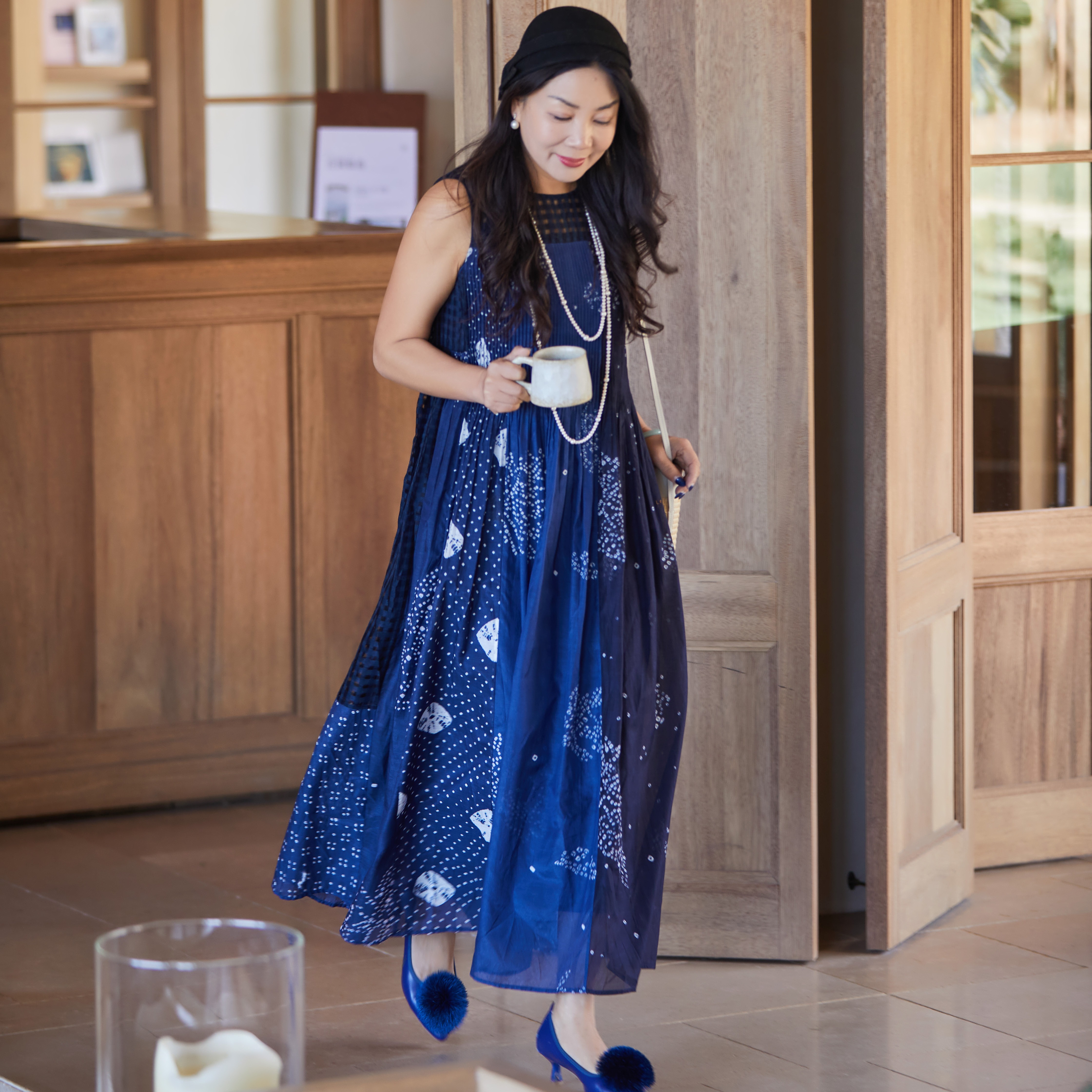 【林栖设计小店】方圆万象|丝棉鱼子缬印花复古压褶2026夏新款无袖连衣裙1962149