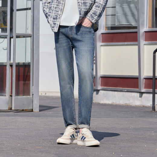 半身缘男裤 春季简约百搭休闲苎麻棉混纺牛仔裤261301M10130255 商品图3