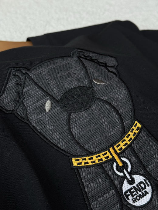 分迪 2026新款短袖棕色FF提花小狗棉质圆领休闲T恤 商品图7