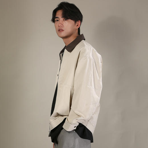 DRONKOO 2026 翻领撞毛织提花领前襟拉链钮扣薄夹克 商品图2