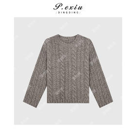 A008潘依绣丁丁宠粉100羊-毛 知性简约麻花编圆领毛衣 Q1259