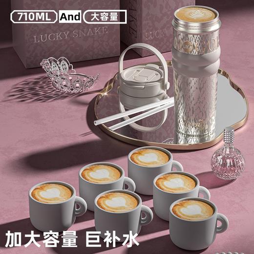 陶瓷双饮咖啡杯大容量高颜值带手提便携吸管礼品水杯 商品图3