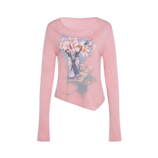 两三事梵高文艺暮春桃汛2026春季新款甜美印花不规则下摆针织衫女 商品图4