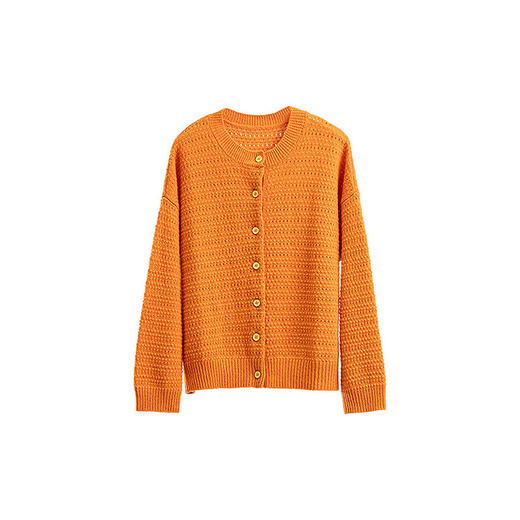 绽放163朵/春日暖橙*亮橙色纯羊毛镂空毛织开衫女春新款针织外套 商品图4