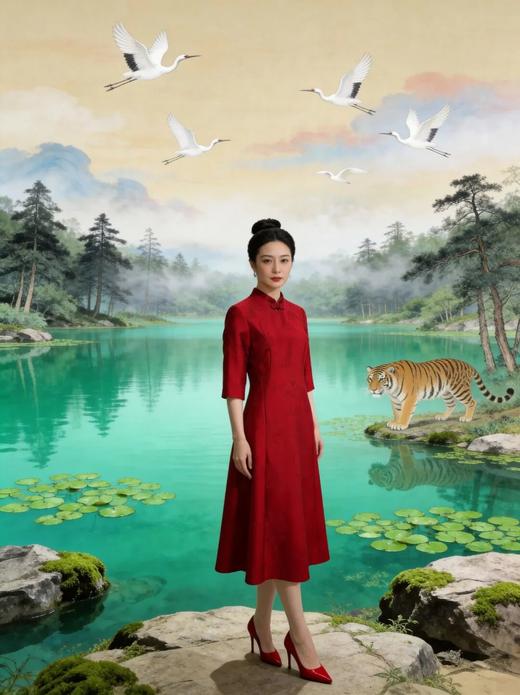 SC1S01_胭脂色_连衣裙_春秋_立领中袖收腰显瘦改良旗袍长款_高级女装_BERNIEELEN 伯妮斯茵 商品图1