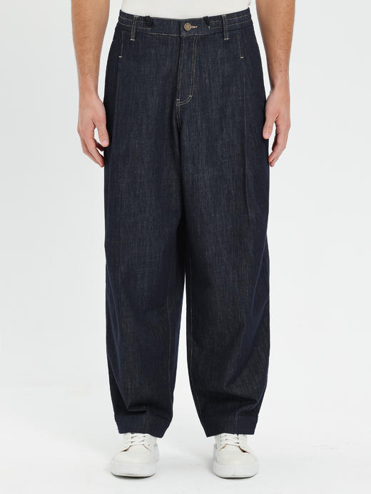 callisto蓝色阔腿落裆原色牛仔弯刀裤 商品图2