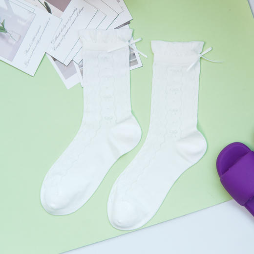 【59元3双】女士春夏时尚堆堆袜蝴蝶结荷叶边薄袜舒适百搭女袜【2612501】 商品图2