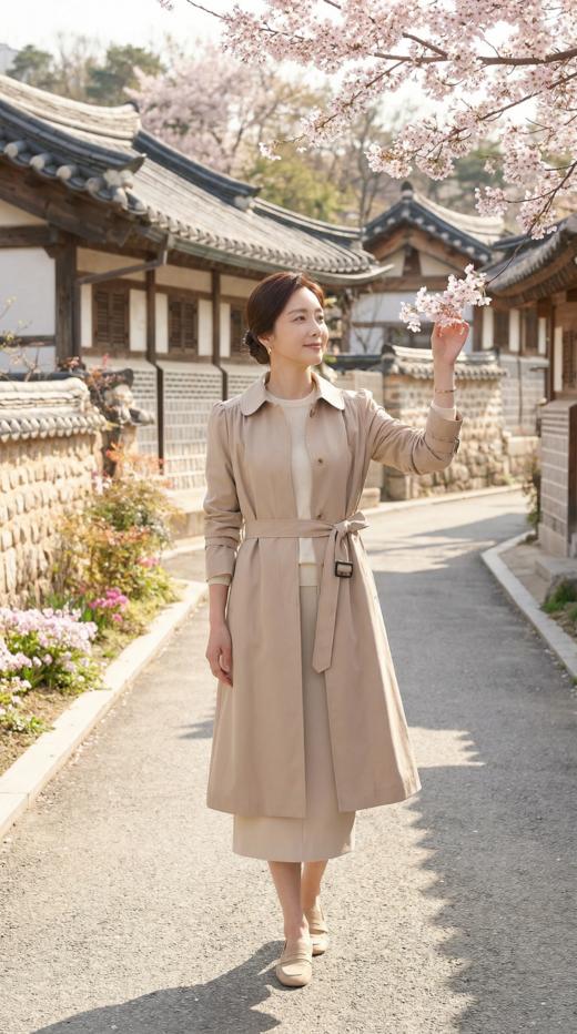 翻领肩碎褶显瘦单层风衣 商品图1