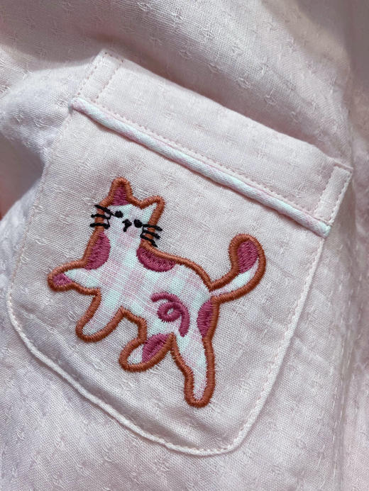 松植屋《格纹猫》女士全棉双层纱布长袖长裤睡衣套装 商品图3