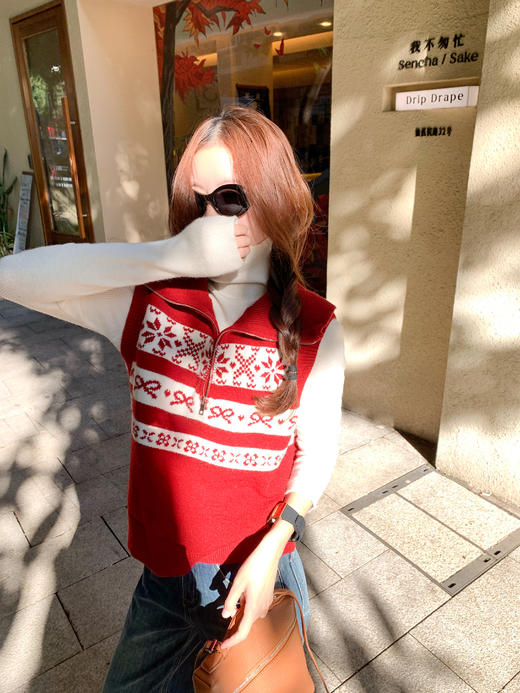 <曾小咸推荐>3.2现货秒杀！微信超特价！韩系红色翻领针织马甲 日常189.99 立减100 秒杀89.99！ 商品图12