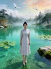 伯妮斯茵 | 复古国风 银灰色连衣裙 立领盘扣七分袖 提花面料  日常通勤轻社交  —  SC1S01 商品缩略图1