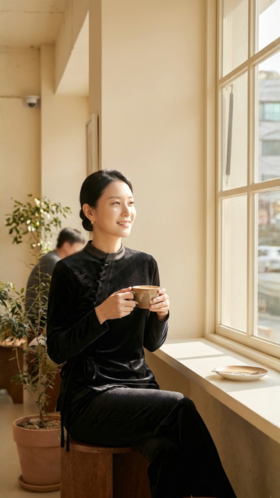 时尚复古拼色侧小扣系带衬衣