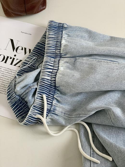 【多妈团购 汀蓝白牛随心裤 腿粗闭眼拍（预售10天发）】开春穿太合适了！九分裤长，清爽不拖沓，懒人抽绳松紧腰头设计，颜色自然又温柔，遮肉效果绝了-连横 商品图6