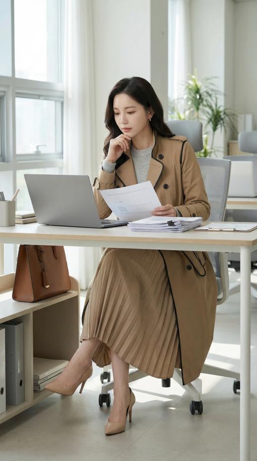 立领撞色后背弧形搭片单层风衣（附腰带） 商品图2