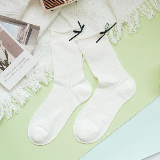 【59元3双】女士时尚卷边中长筒薄袜蝴蝶结女袜【2612503】 商品图1