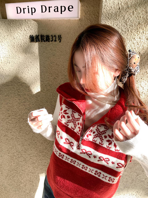 <曾小咸推荐>3.2现货秒杀！微信超特价！韩系红色翻领针织马甲 日常189.99 立减100 秒杀89.99！ 商品图9