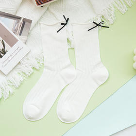 【59元3双】女士时尚卷边中长筒薄袜蝴蝶结女袜【2612503】