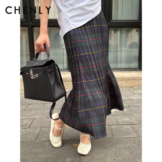 尘衣｜26SS复古格纹百褶迷笛半裙 商品图0