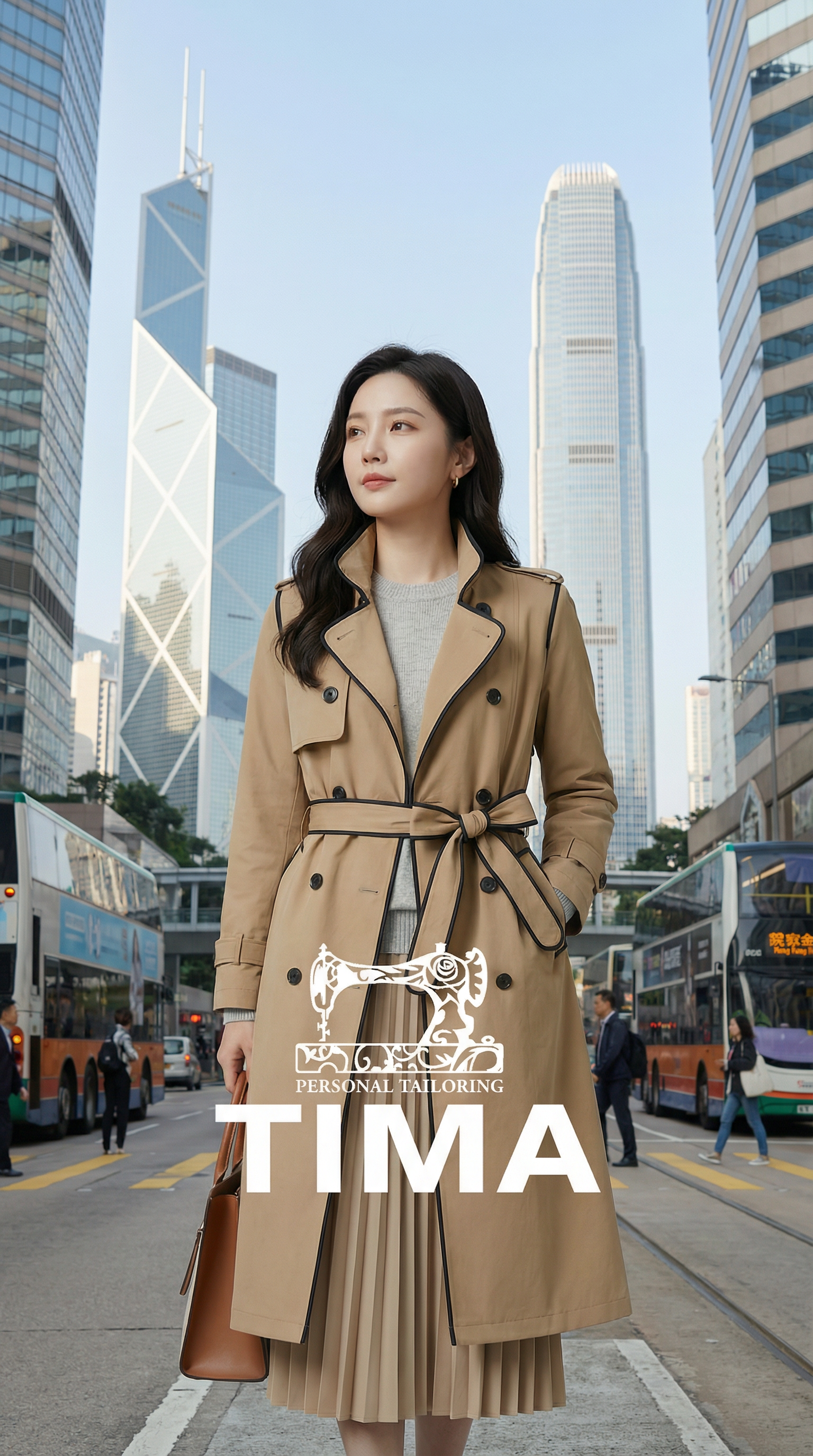 立领撞色后背弧形搭片单层风衣（附腰带）