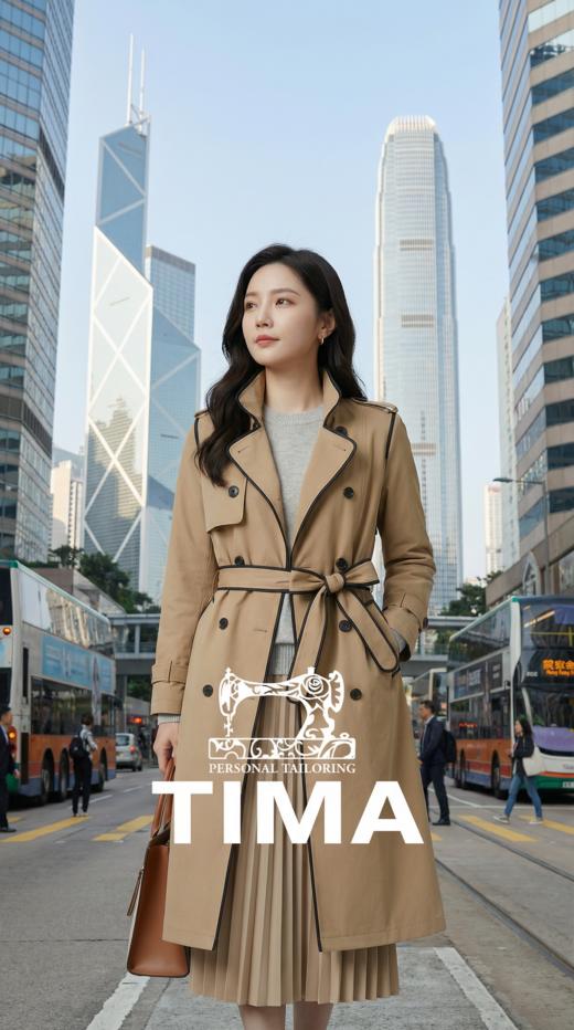 立领撞色后背弧形搭片单层风衣（附腰带） 商品图0