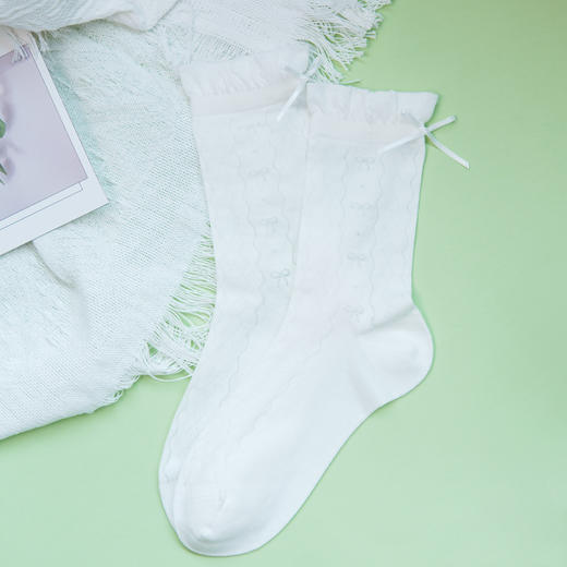【59元3双】女士春夏时尚堆堆袜蝴蝶结荷叶边薄袜舒适百搭女袜【2612501】 商品图1