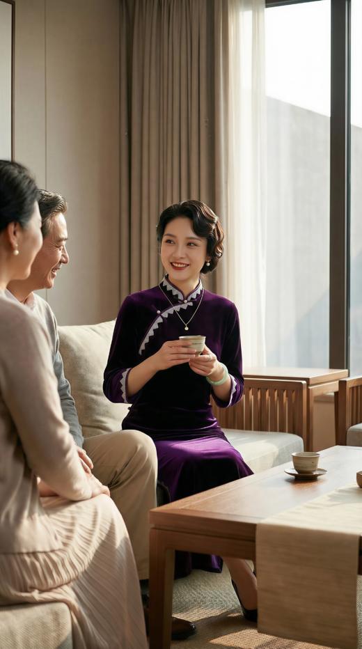 立领撞色花边珍珠挂件改良旗袍 商品图1