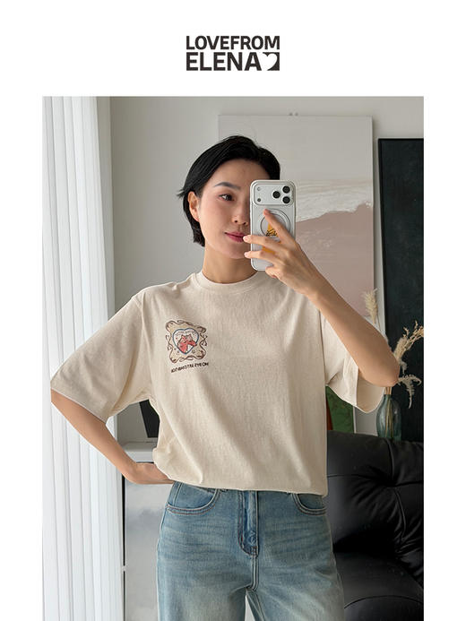 03/04 Elena朴｜早春新款  涂鸦印花刺绣双色短袖T恤TH202 商品图1