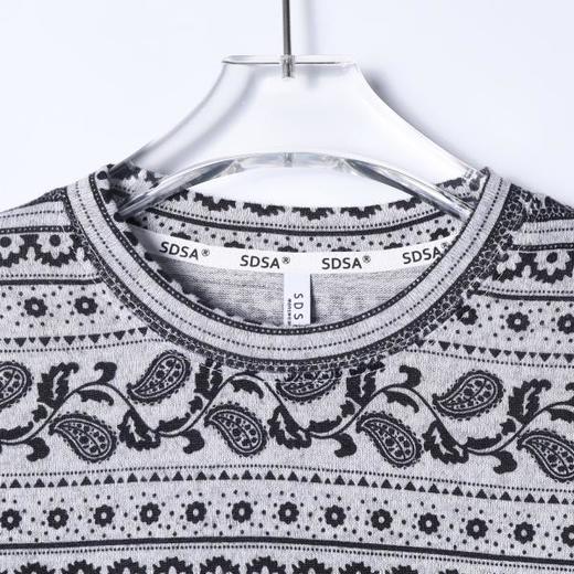 SDSA男装2026新款复古图腾休闲长袖大象满印条纹设计宽松圆领T恤 商品图1