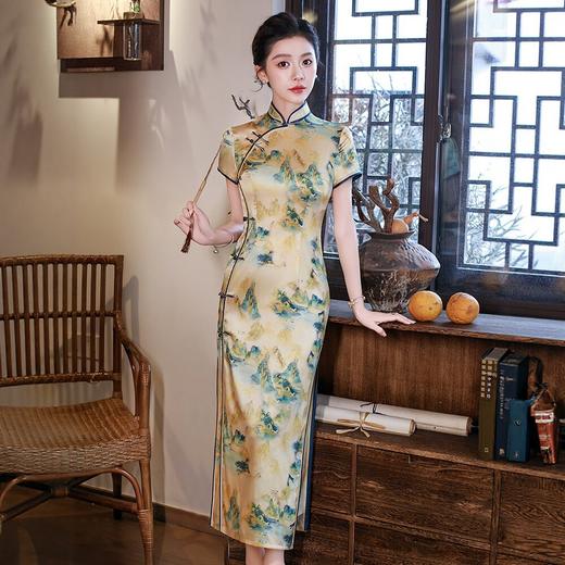 WX2026新款真丝旗袍长款改良中式桑蚕丝连衣裙宴请婚礼街拍 商品图0