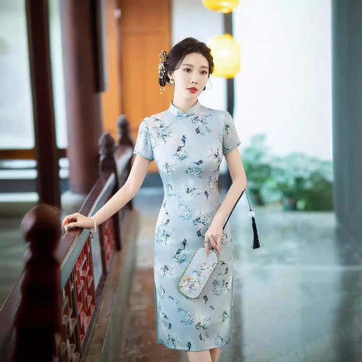 ZAYS2026春季中长丝绸旗袍民国风复古素雅印花气质优雅短袖改良年轻款 商品图1