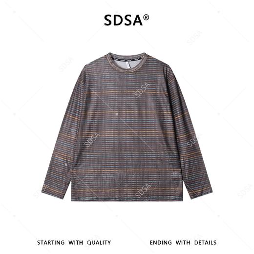 26T97SDSA男装2026新款彩条肌理长袖T恤复古混色条纹宽松圆领打底衫 商品图3