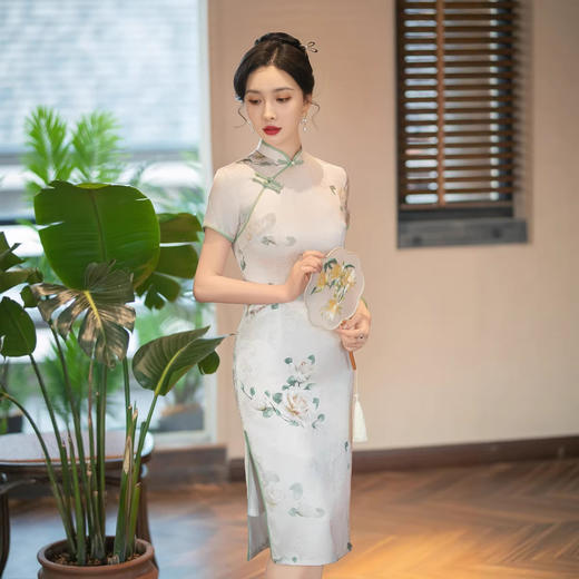 ZAYS2026春季新品改良气质年轻款旗袍日常修身时尚中长旗袍 商品图0