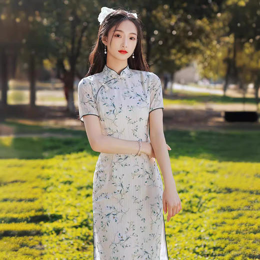ZAYS2026夏季中长少女年轻款旗袍日常修身复古立领短袖淑女连衣裙旗袍 商品图2